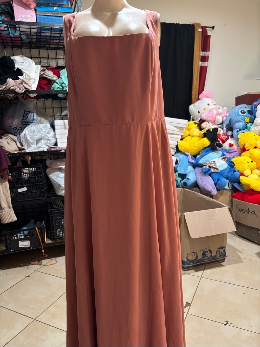Sleeveless Square-Neck Maxi Dress in Dusty Rose